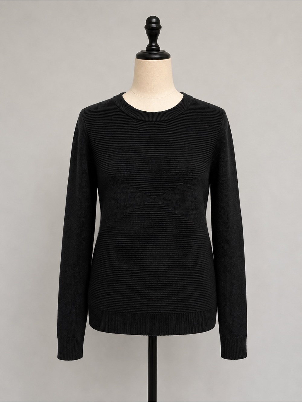 Zara Black Textured Ribbed Crewneck Sweater